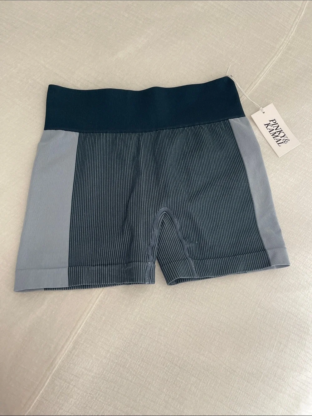 Pinky and Kamal Shorter Midi Short in Blue Ribbed